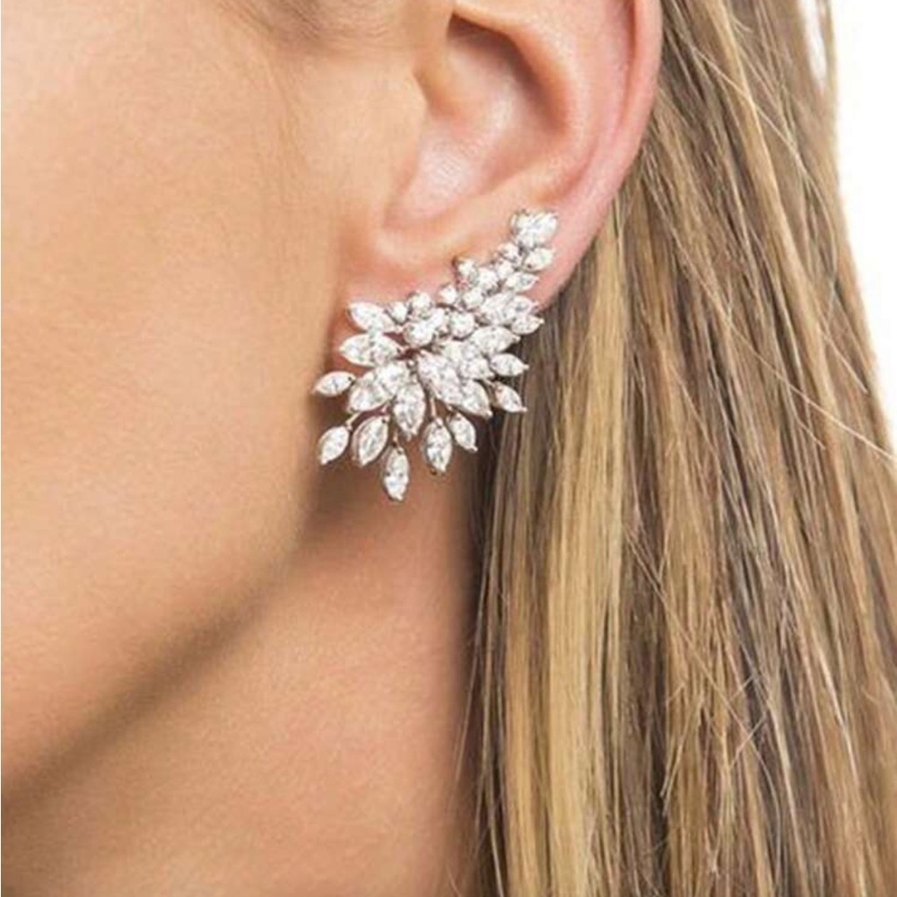 Anthropologie Silver-Tone Crystal Leaf Ear Crawler